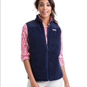 Vineyard Vines Size SMALL Navy Green Blackwatch Reversible Quilted Sherpa Vest